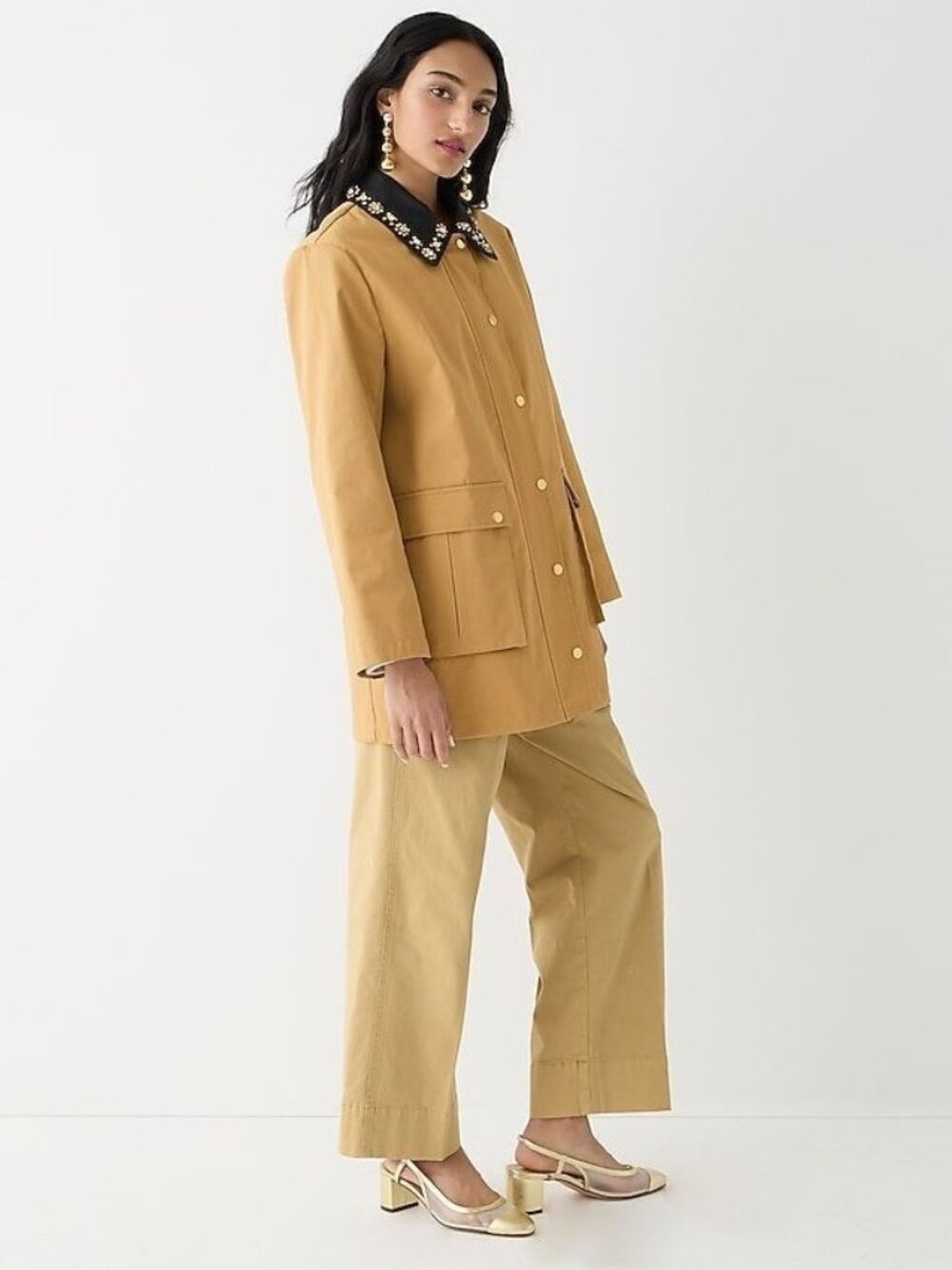 NWT J.Crew Collection Barn Jacket in Honey Brown with Embellished Collar XXL - Picture 3 of 10